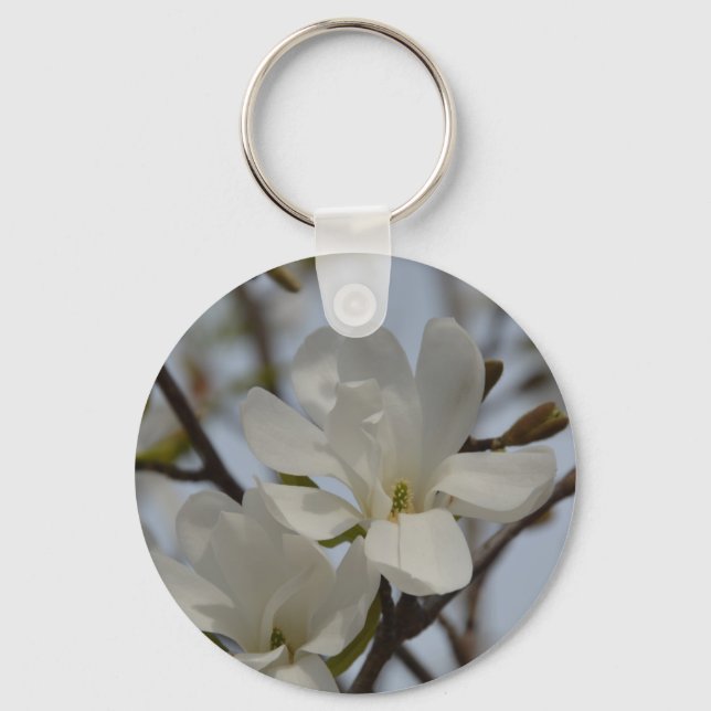 White Magnolia Blooming in the Spring Key Ring (Front)