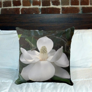 White Magnolia Blossom Floral Photographic Cushion