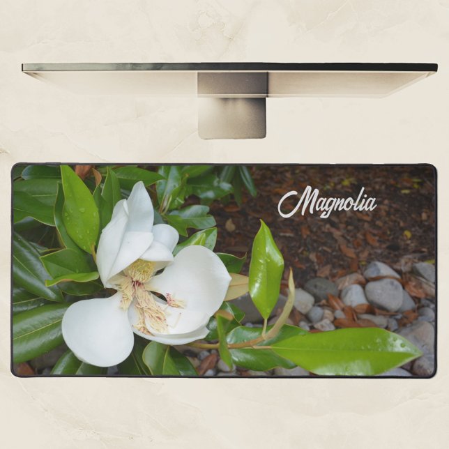 White Magnolia Blossom Photographic Floral Desk Mat (Creator Uploaded)