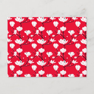 White Magnolia Blossoms on RED Background Postcard