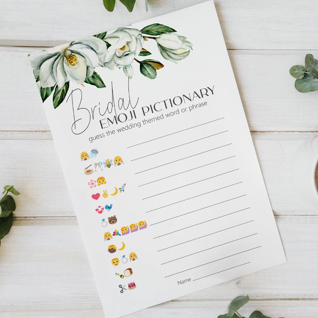 White Magnolia Bridal Shower Game Emoji Pictionary (Creator Uploaded)