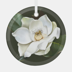 White Magnolia Closeup Green Background Glass Tree Decoration