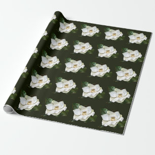 White Magnolia Closeup Green Background Wrapping Paper