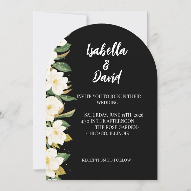 White Magnolia Elegance Invitation (Front)