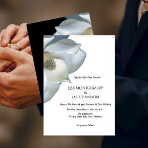 White Magnolia Elegant Black White Wedding Invitation