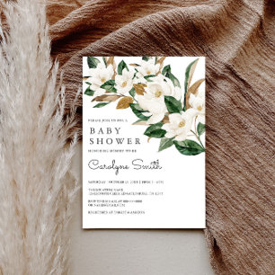 White Magnolia Floral Baby Shower Invitation