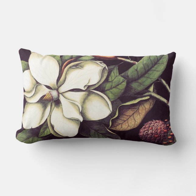 White Magnolia Floral Decorative Lumbar Pillow (Front)
