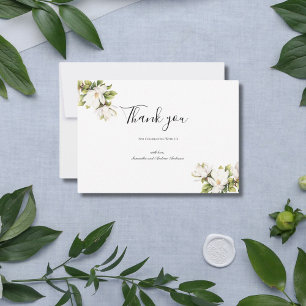 White Magnolia Floral Elegant Formal Wedding Thank You Card