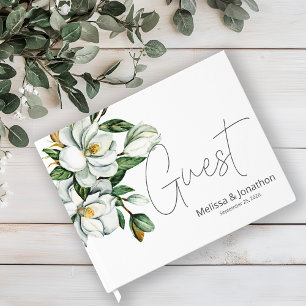 White Magnolia Floral Rustc Wedding Guest Book