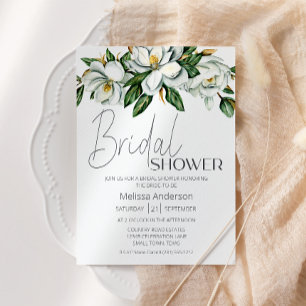 White Magnolia Floral Rustic Bridal Shower Invitation