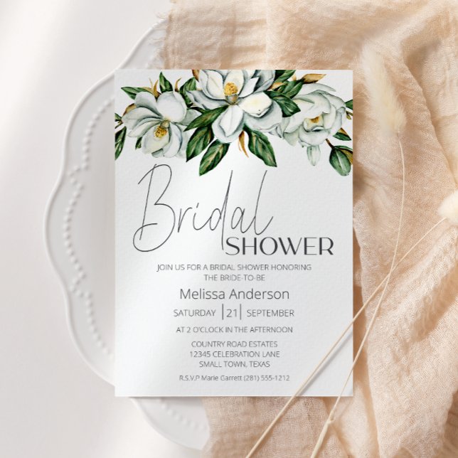 White Magnolia Floral Rustic Bridal Shower Invitation (Creator Uploaded)