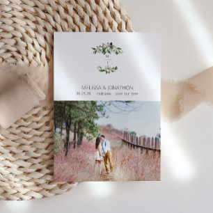 White Magnolia Floral Rustic Image Save The Date