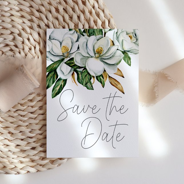 White Magnolia Floral Rustic Save The Date (Creator Uploaded)