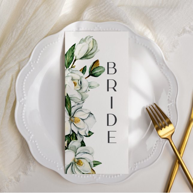 White Magnolia Floral Rustic Wedding Chair Sign Menu (Creator Uploaded)