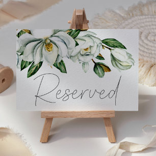 White Magnolia Floral Rustic Wedding Place Card