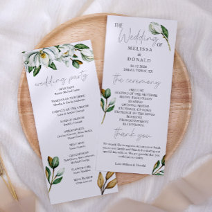 White Magnolia Floral Rustic Wedding Program Programme