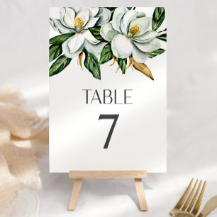 White Magnolia Floral Rustic Wedding Table Number