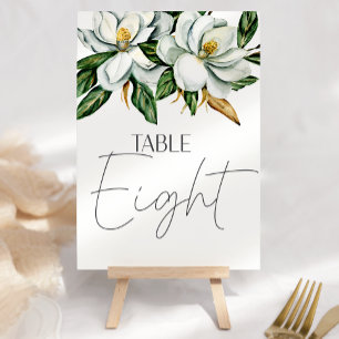 White Magnolia Floral Rustic Wedding Table Number