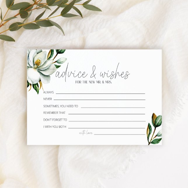 White Magnolia Floral Wedding Advice Wishes Stationery (Creator Uploaded)