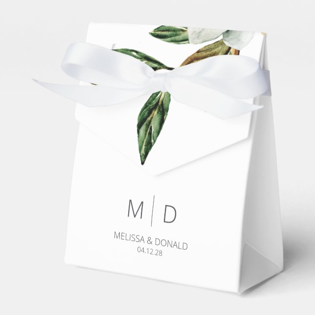 White Magnolia Floral Wedding Favour Box (Front Side)