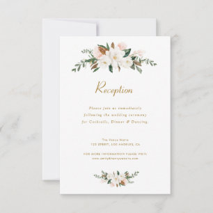 white magnolia floral wedding reception card