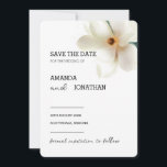 White Magnolia Floral Wedding Save the Date Card<br><div class="desc">White Magnolia Floral Wedding Save the Date Card
A stylish wedding Save the Date featuring a white magnolia flower with underlying greenery for an elegant minimalist look. 
Personalise with your event details.</div>