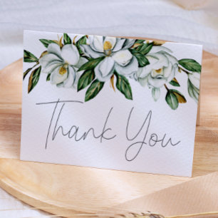 White Magnolia Floral Wedding Thank You Card