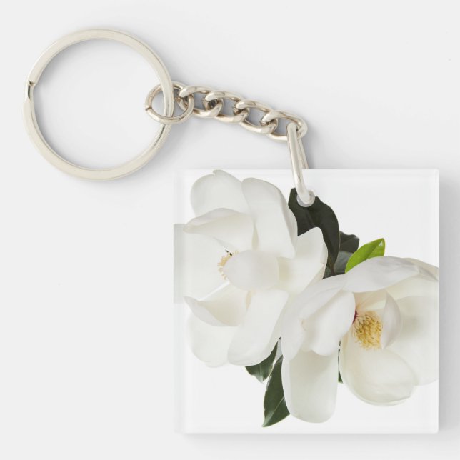 White Magnolia Flower Magnolias Floral Flowers Key Ring (Front)