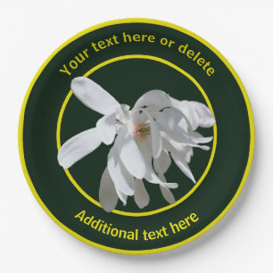 White Magnolia Flower Nature Personalised Party Paper Plate