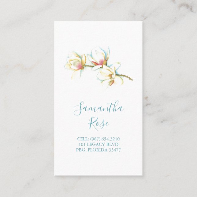 White Magnolia Flower Professional Custom Business Card (Front)