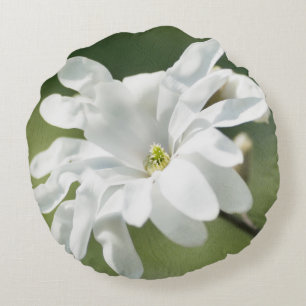 White Magnolia Flower Round Cushion