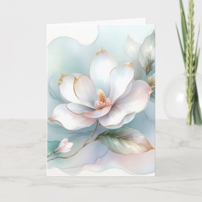 White Magnolia Flower Sympathy Card (Front)