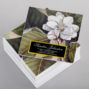 White Magnolia Flower Vintage Botanical Square Business Card