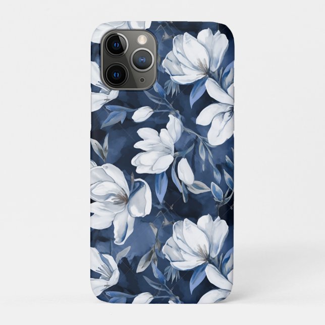 White Magnolia Flowers, Blue Background Case-Mate iPhone Case (Back)
