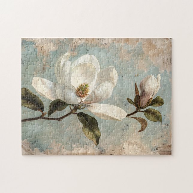 White Magnolia Flowers Vintage Jigsaw Puzzle (Horizontal)