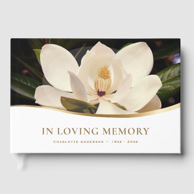 White Magnolia Funeral Guest Book (Front)