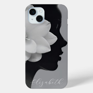 White Magnolia Girl Silhouette Monochromatic iPhone 15 Mini Case