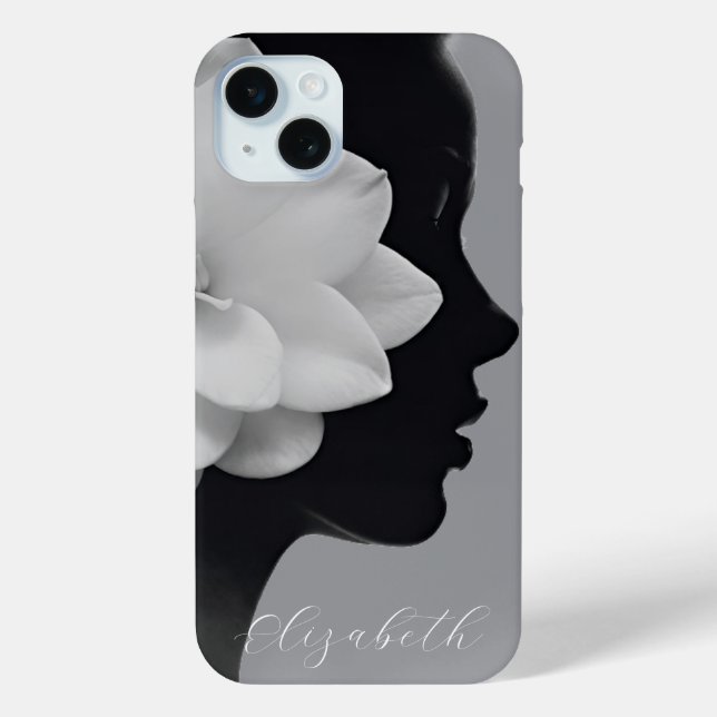 White Magnolia Girl Silhouette Monochromatic  Case-Mate iPhone Case (Back)