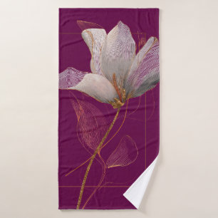 White Magnolia Gold Line Magenta Bath Towel