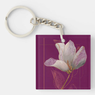 White Magnolia Gold Line Magenta Key Ring