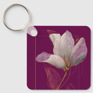 White Magnolia Gold Line Magenta Key Ring
