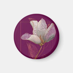 White Magnolia Gold Line Magenta Magnet