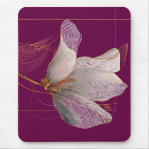 White Magnolia Gold Line Magenta Mouse Pad