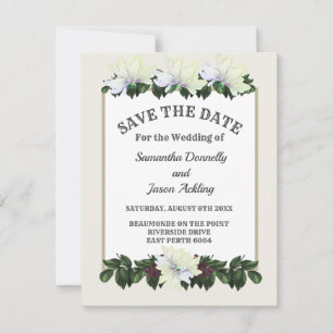 White Magnolia Greenery Floral Save The Date Invitation