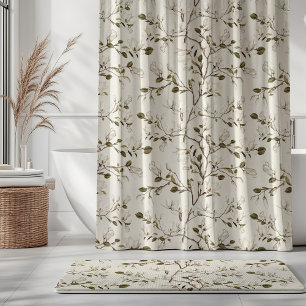 White Magnolia Grove on Cream Elegant Floral  Shower Curtain