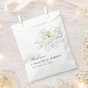 White Magnolia Illustration Modern Minimal Wedding Favour Bags