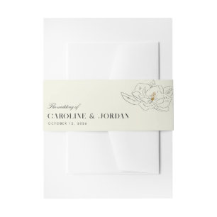 White Magnolia Illustration Modern Minimal Wedding Invitation Belly Band