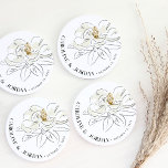 White Magnolia Illustration Wedding Custom Name Coaster<br><div class="desc">Beautiful Southern inspired wedding coasters featuring an illustrated white magnolia framed by chic typography in a modern layout.</div>