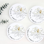 White Magnolia Illustration Wedding Custom Name Round Paper Coaster<br><div class="desc">Beautiful Southern inspired wedding paper coasters featuring an illustrated white magnolia framed by chic typography in a modern layout.</div>