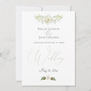 White Magnolia Minimal Traditional Floral Wedding Announcement